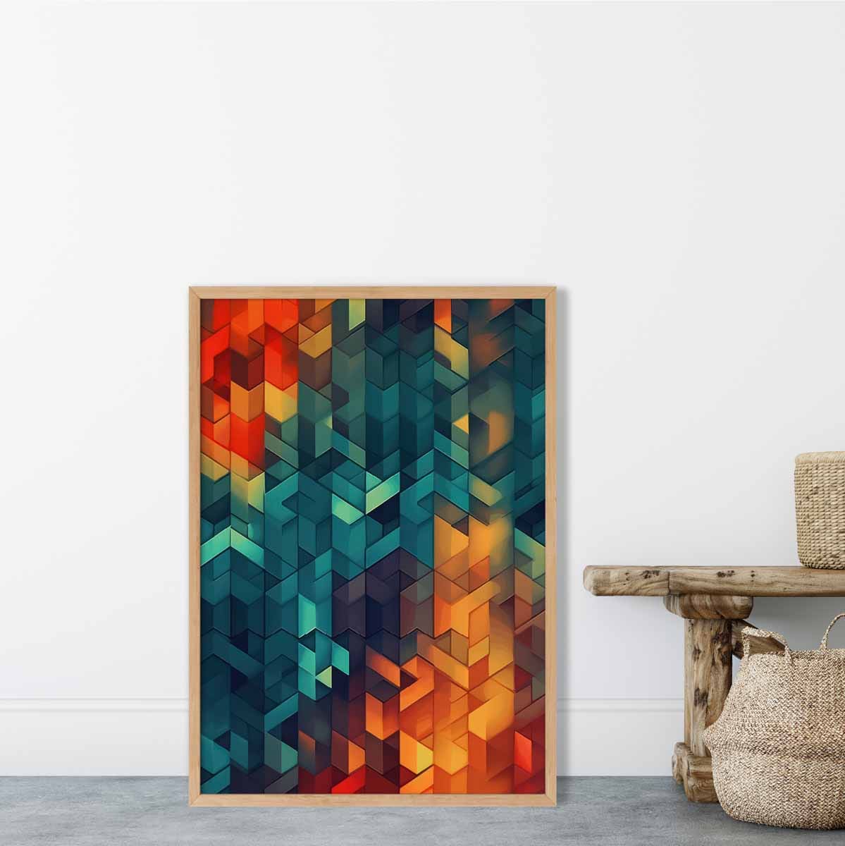 Abstract Geometric Shapes Art Print Blue Orange and Red No 2