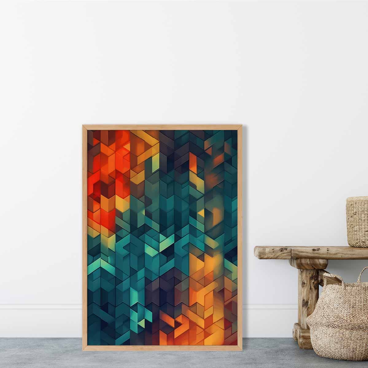 Abstract Geometric Shapes Art Print Blue Orange and Red No 3