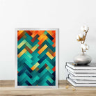 Abstract Geometric Shapes Art Print Teal Blue Orange and Red No 1