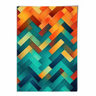 Abstract Geometric Shapes Art Print Teal Blue Orange and Red No 2