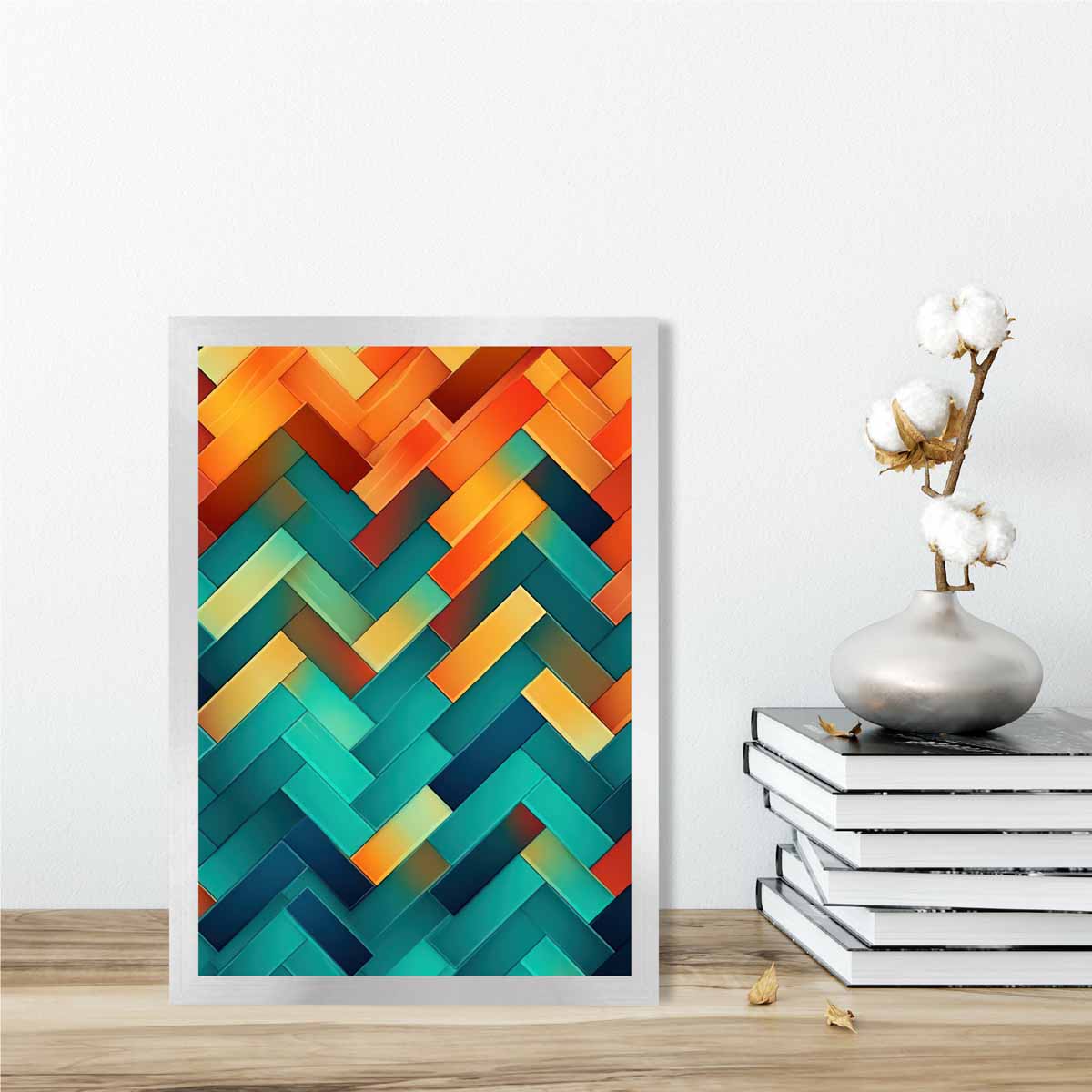 Abstract Geometric Shapes Art Print Teal Blue Orange and Red No 2