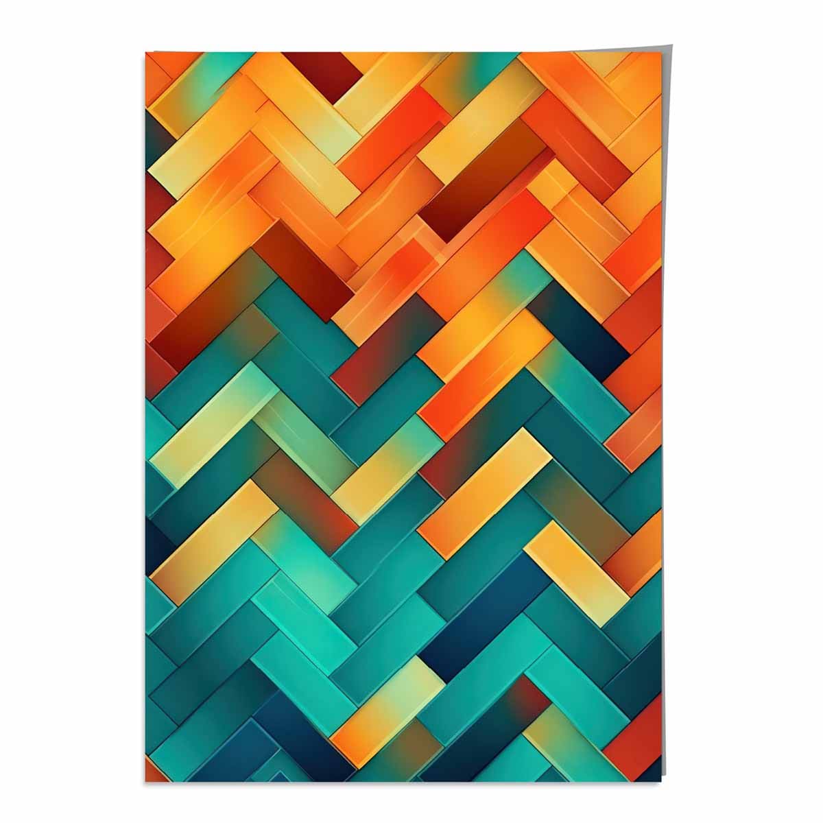 Abstract Geometric Shapes Art Print Teal Blue Orange and Red No 3