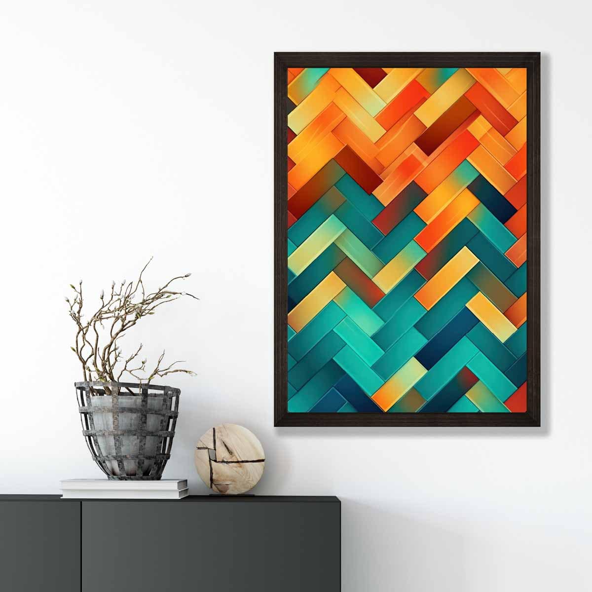 Abstract Geometric Shapes Art Print Teal Blue Orange and Red No 3