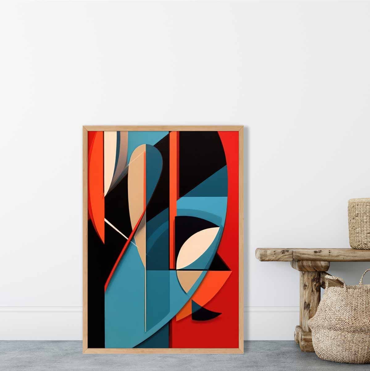 Abstract Colourful Shapes Art Print Blue Red Beige No 1