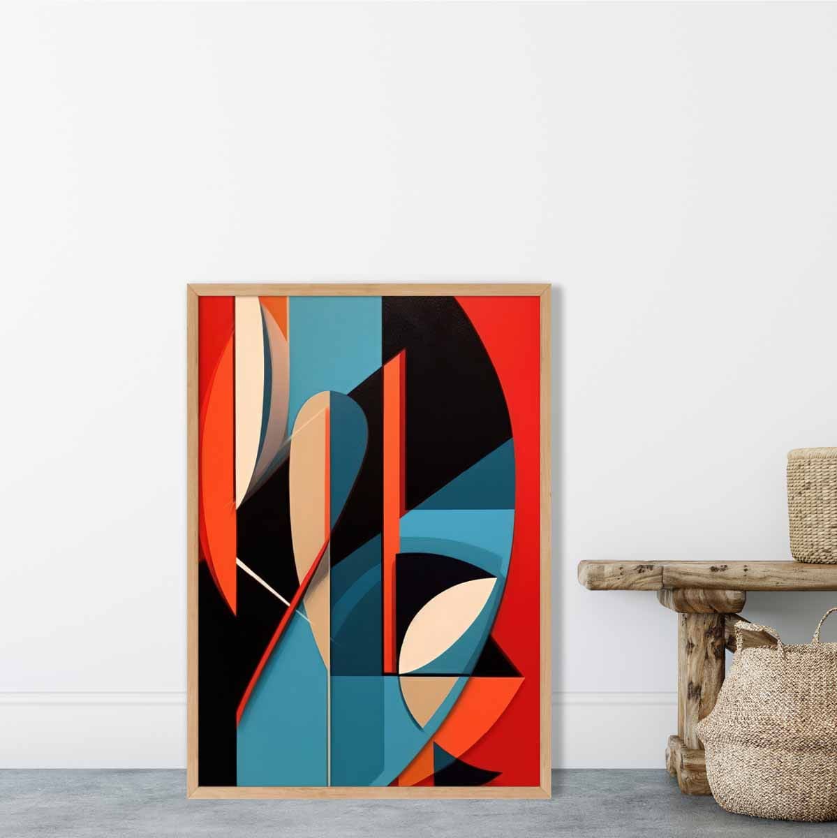 Abstract Colourful Shapes Art Print Blue Red Beige No 2