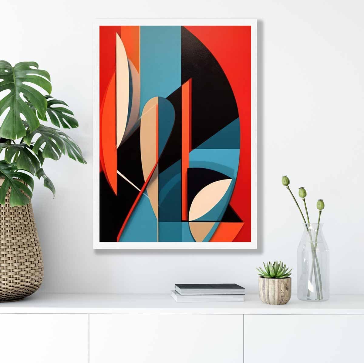 Abstract Colourful Shapes Art Print Blue Red Beige No 3
