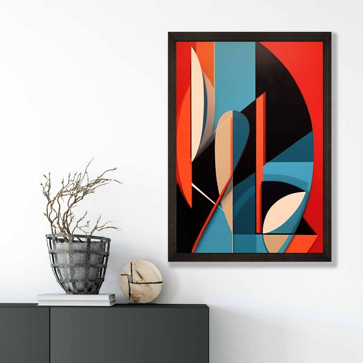 Abstract Colourful Shapes Art Print Blue Red Beige No 3