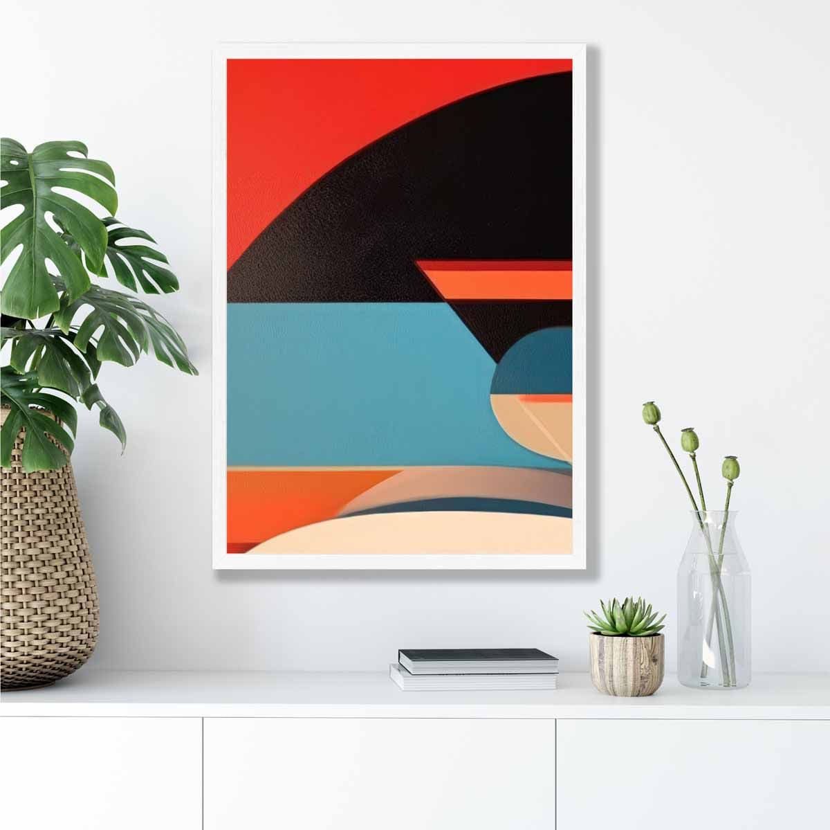 Abstract Colourful Shapes Art Print Blue Red Beige No 4