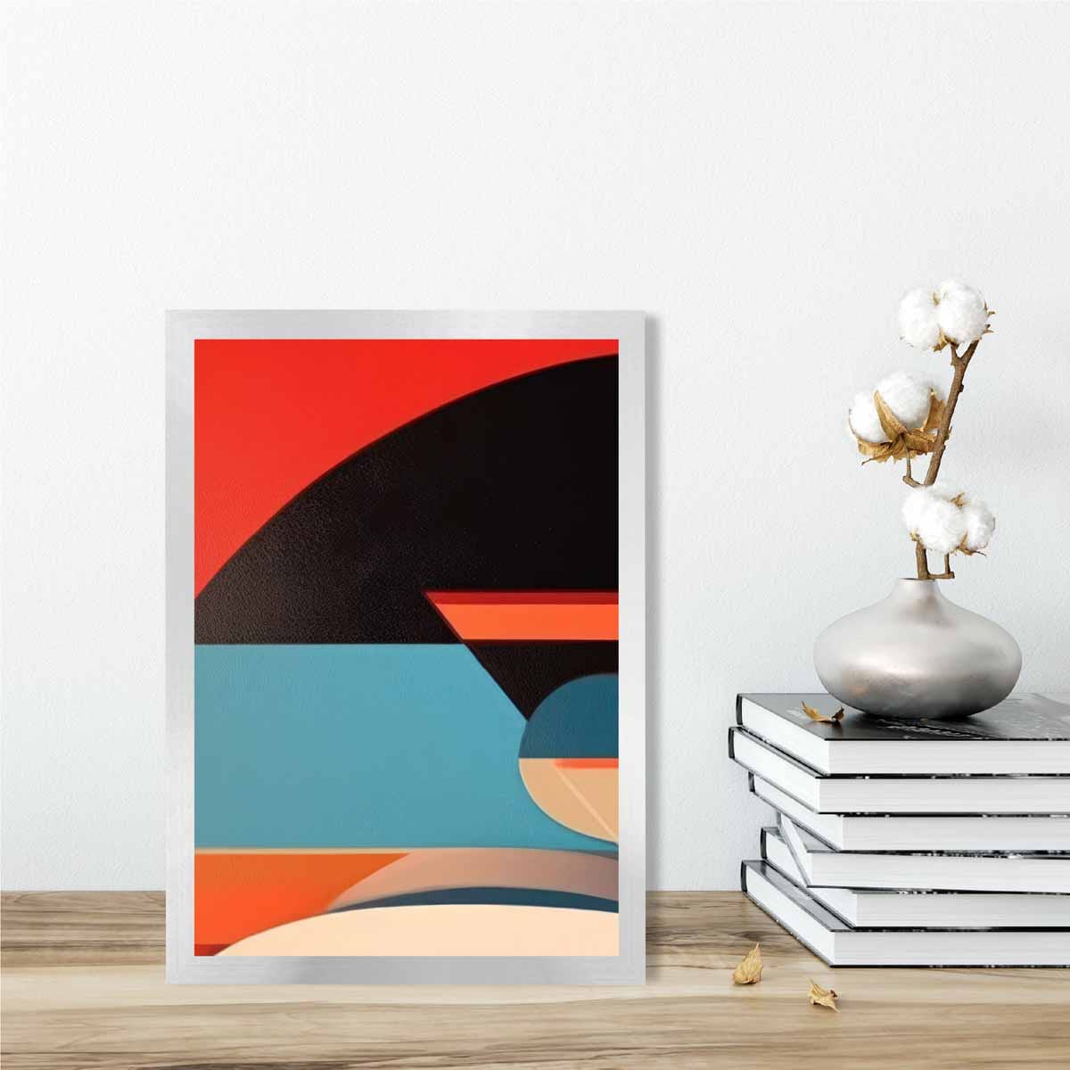 Abstract Colourful Shapes Art Print Blue Red Beige No 4