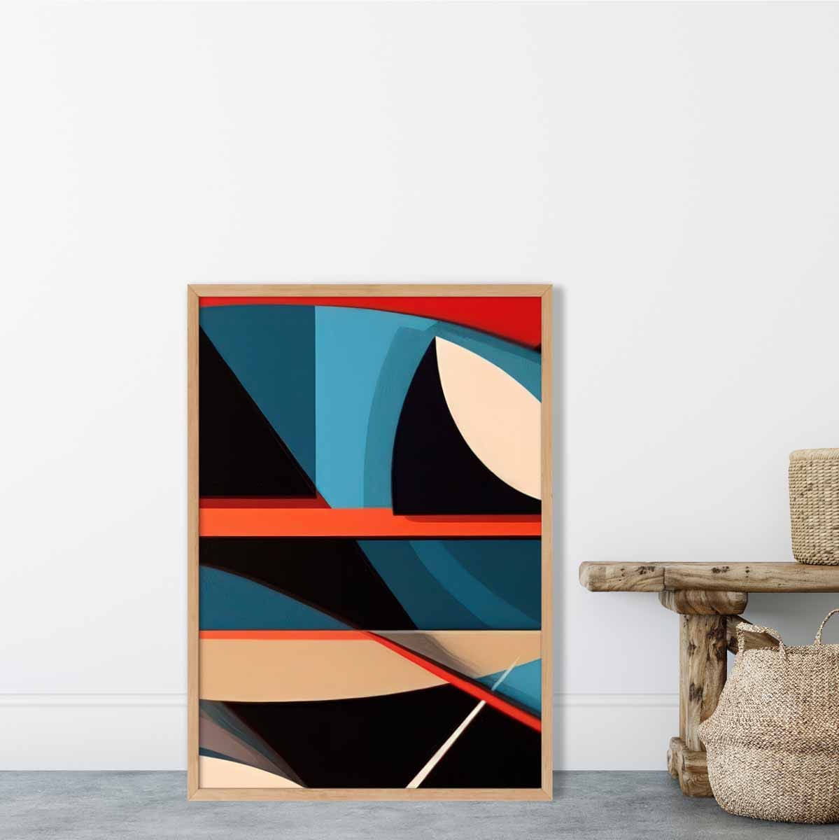 Abstract Colourful Shapes Art Print Blue Red Beige No 5