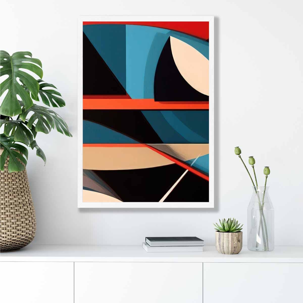 Abstract Colourful Shapes Art Print Blue Red Beige No 5
