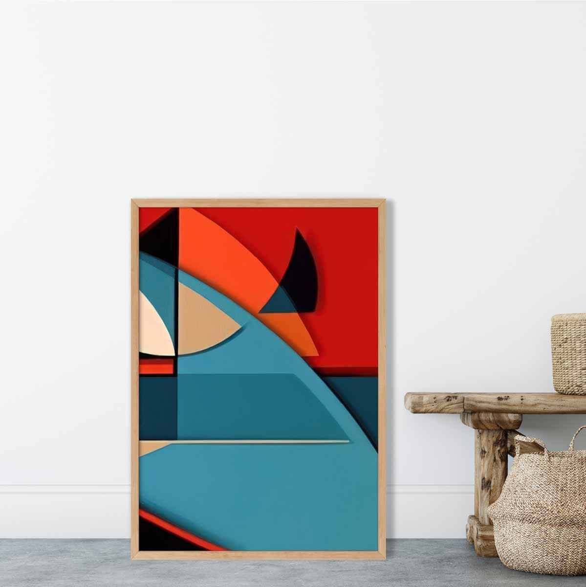 Abstract Colourful Shapes Art Print Blue Red Beige No 6