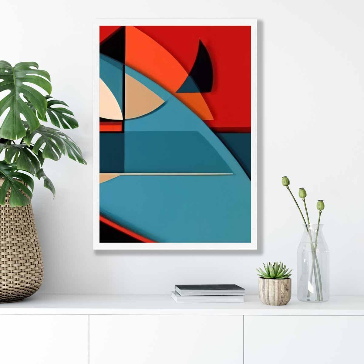 Abstract Colourful Shapes Art Print Blue Red Beige No 6
