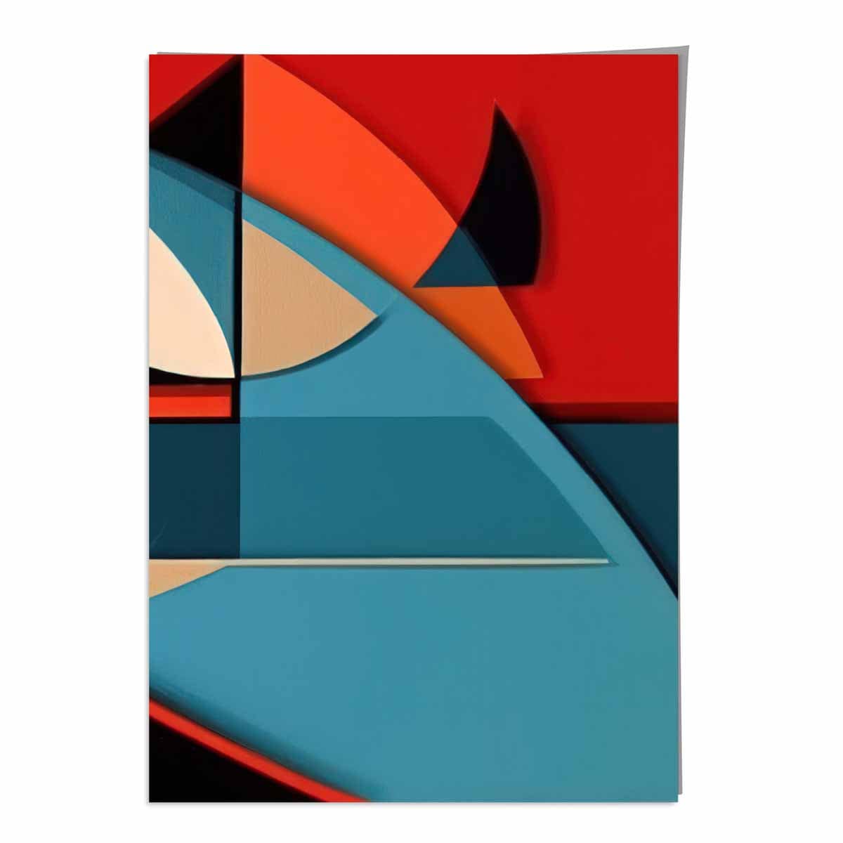 Abstract Colourful Shapes Art Print Blue Red Beige No 6