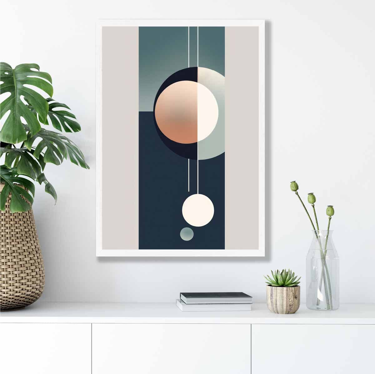 Abstract Shapes Art Print Navy Beige and Grey No 1