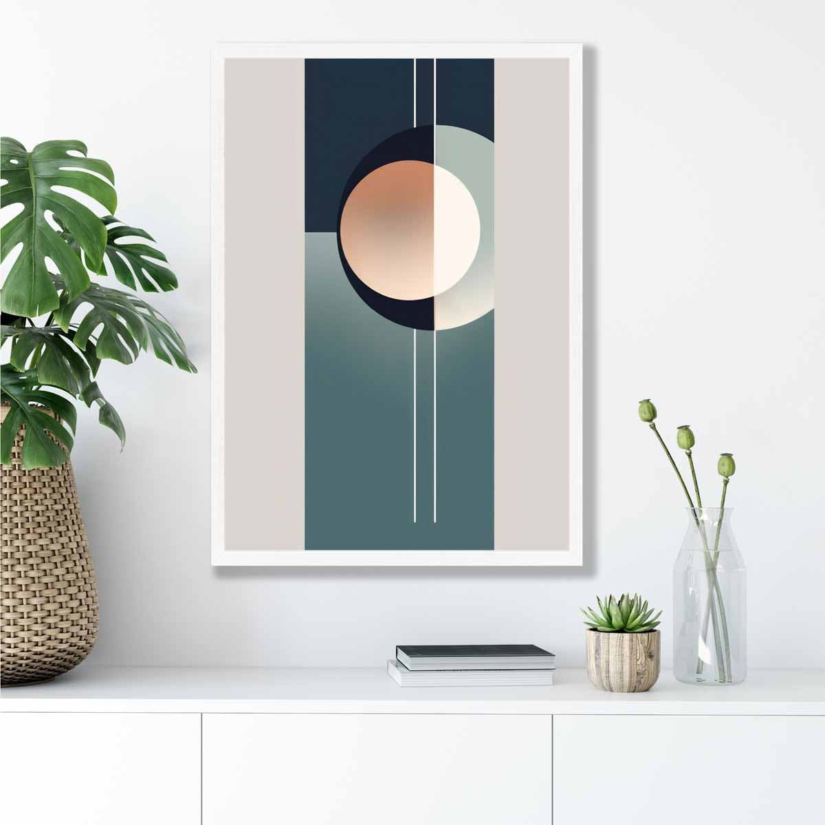 Abstract Shapes Art Print Navy Beige and Grey No 2