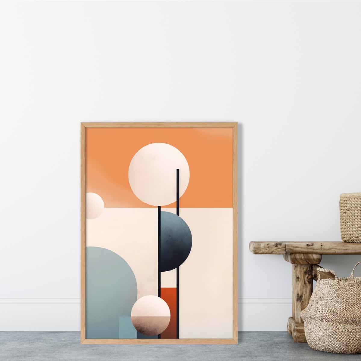 Abstract Shapes Art Print Navy Orange and Beige No 1