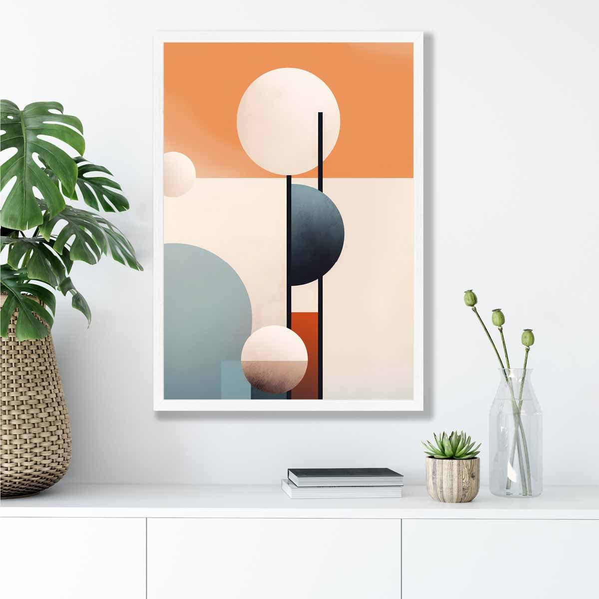 Abstract Shapes Art Print Navy Orange and Beige No 1