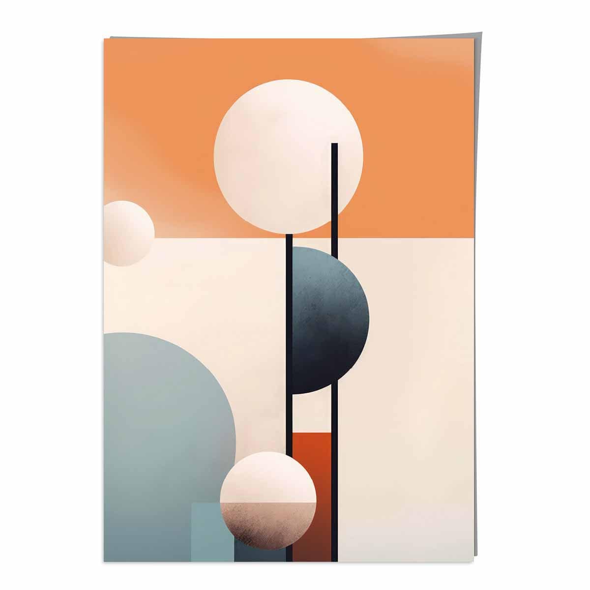 Abstract Shapes Art Print Navy Orange and Beige No 1
