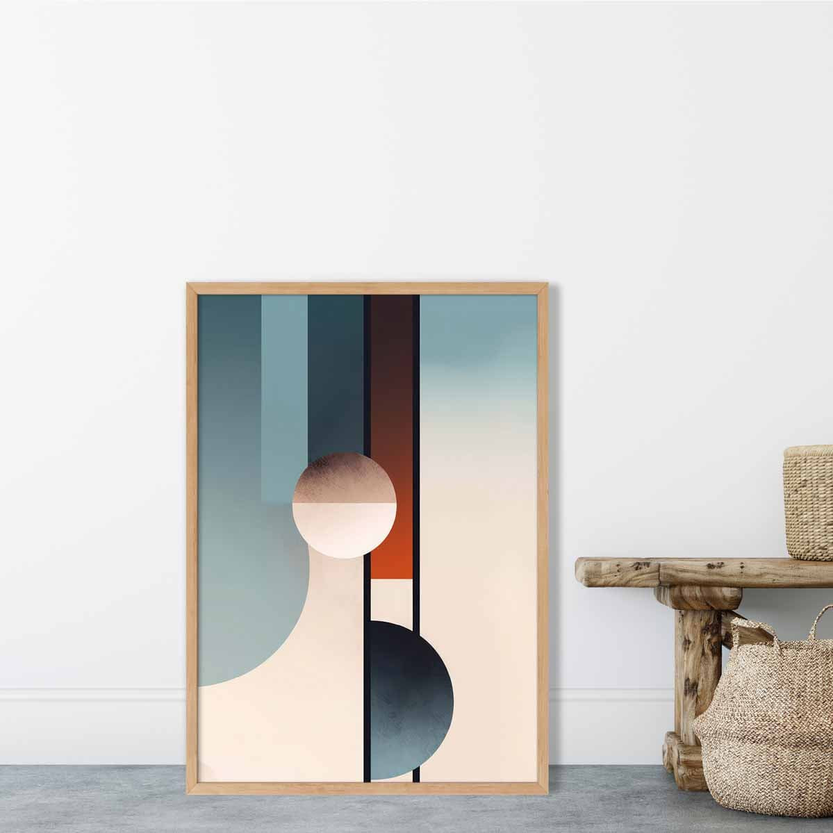 Abstract Shapes Art Print Navy Orange and Beige No 2