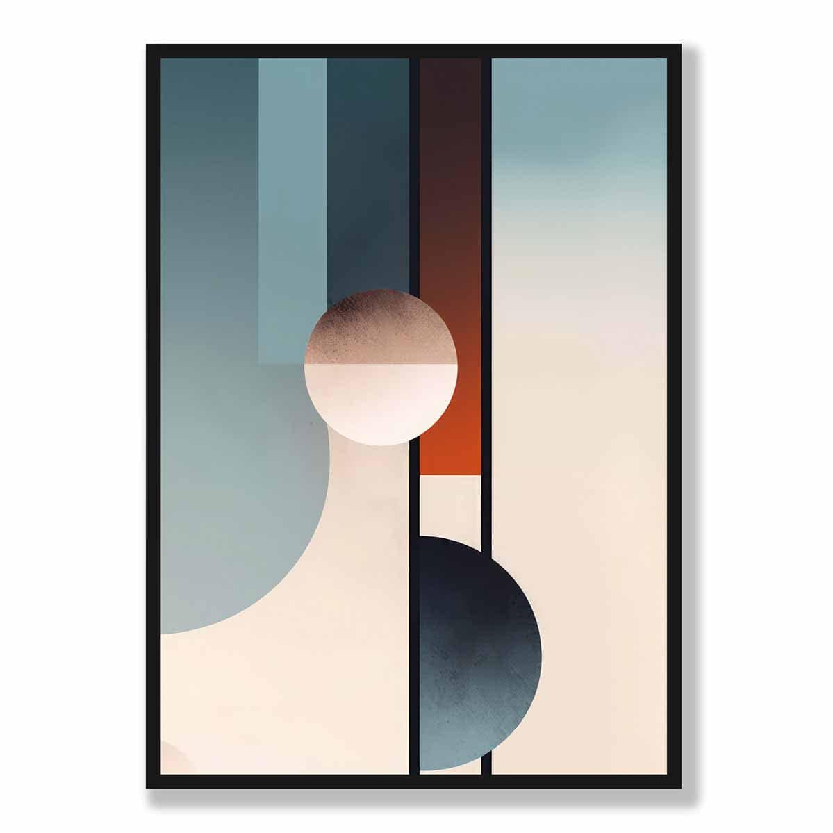Abstract Shapes Art Print Navy Orange and Beige No 2