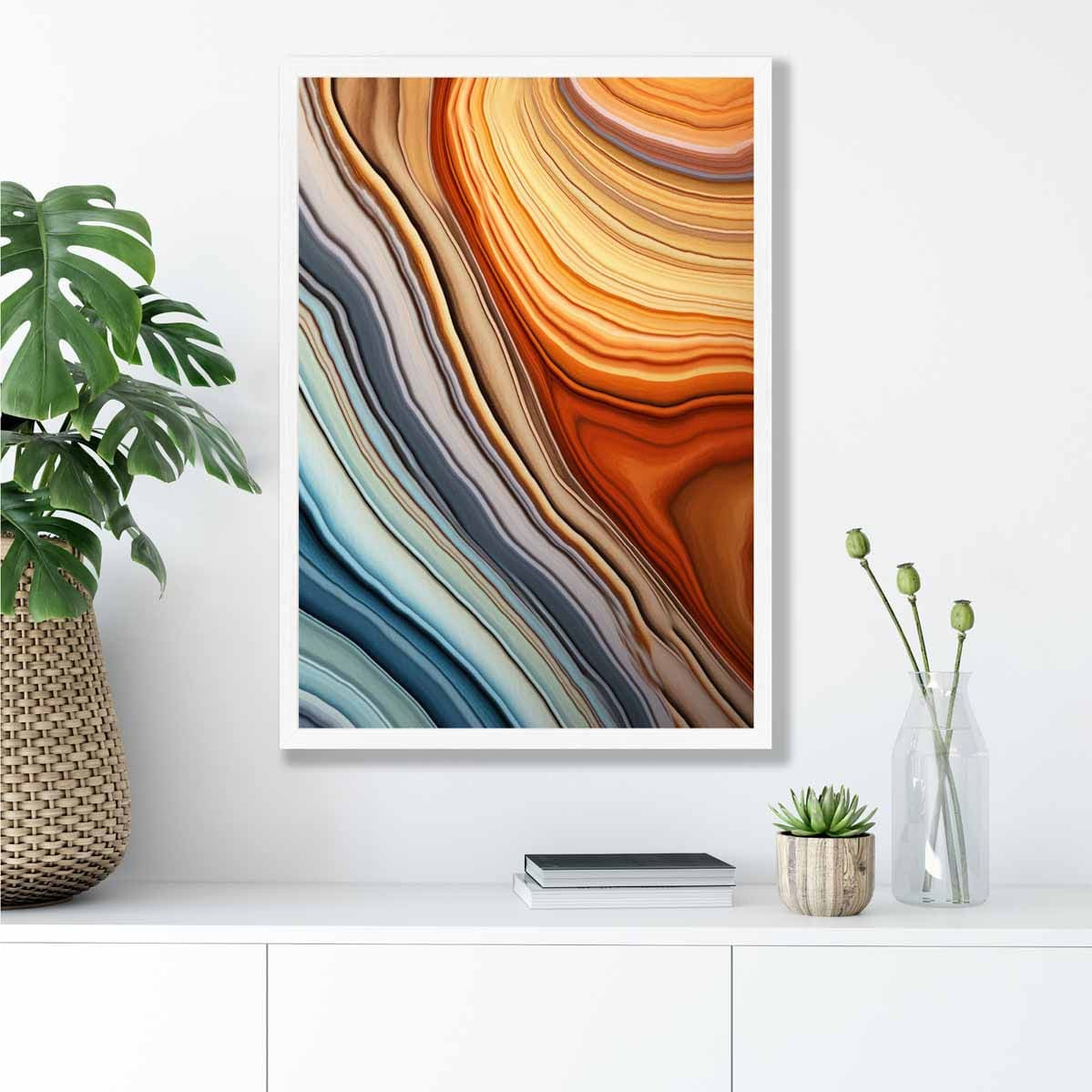 Abstract Fluid Art Print Blue and Orange No 1