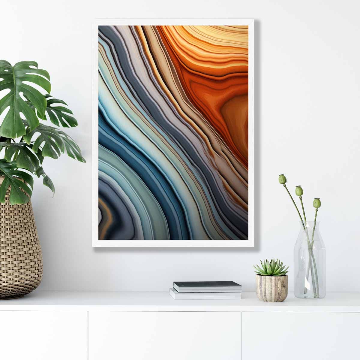 Abstract Fluid Art Print Blue and Orange No 2