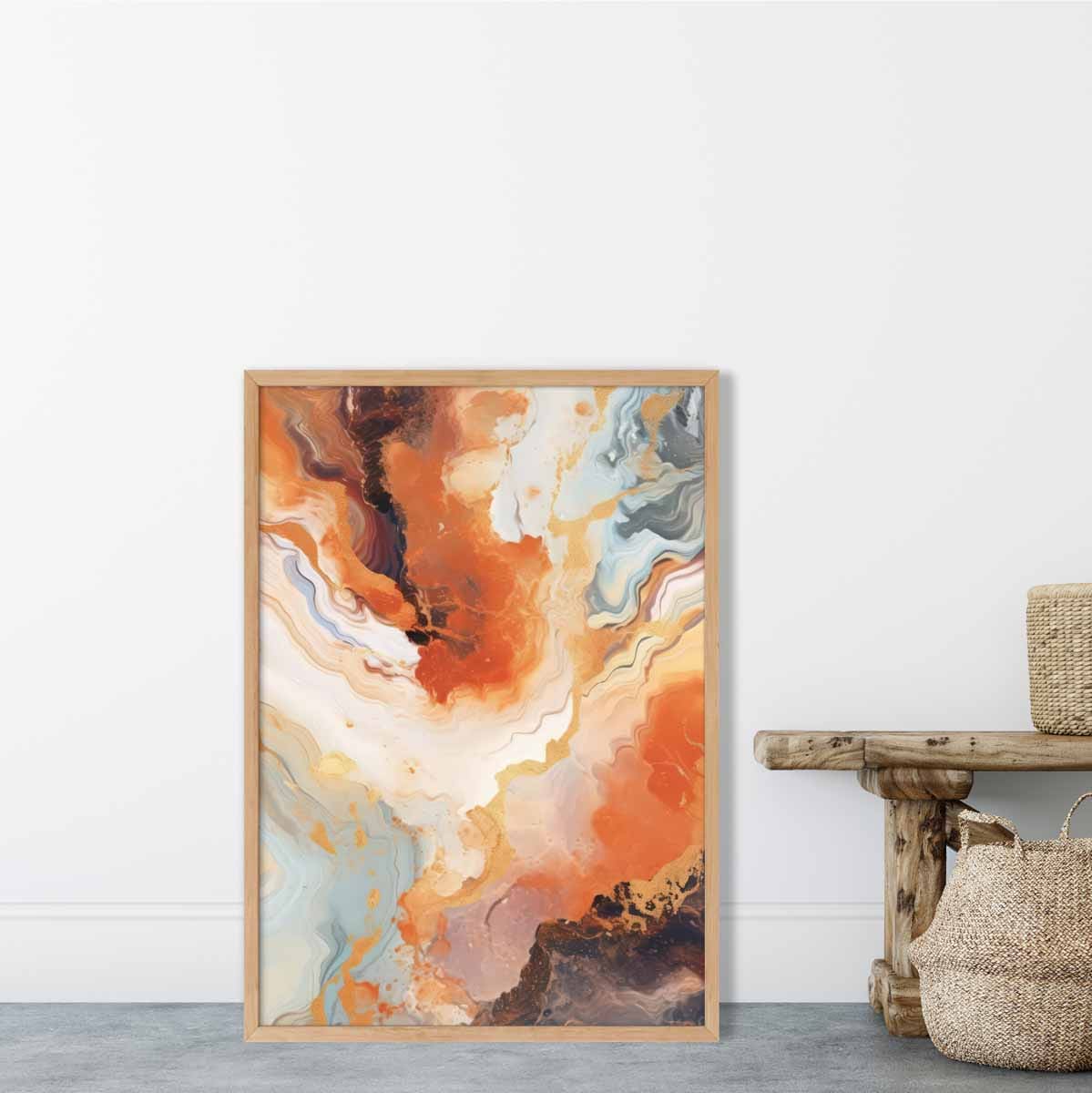 Abstract Painting Fluid Art Print Orange Grey and Gold No 1