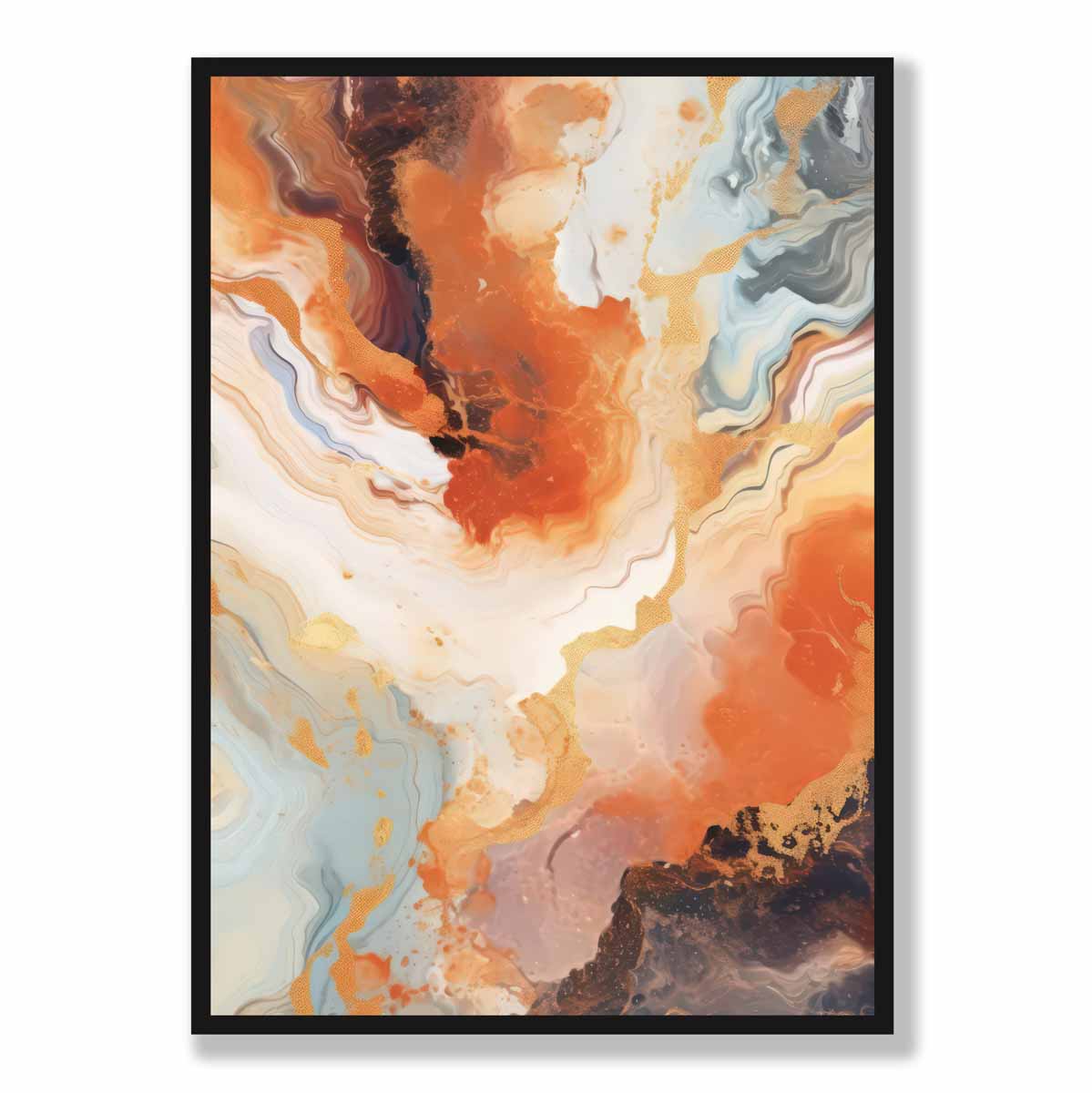 Abstract Painting Fluid Art Print Orange Grey and Gold No 1