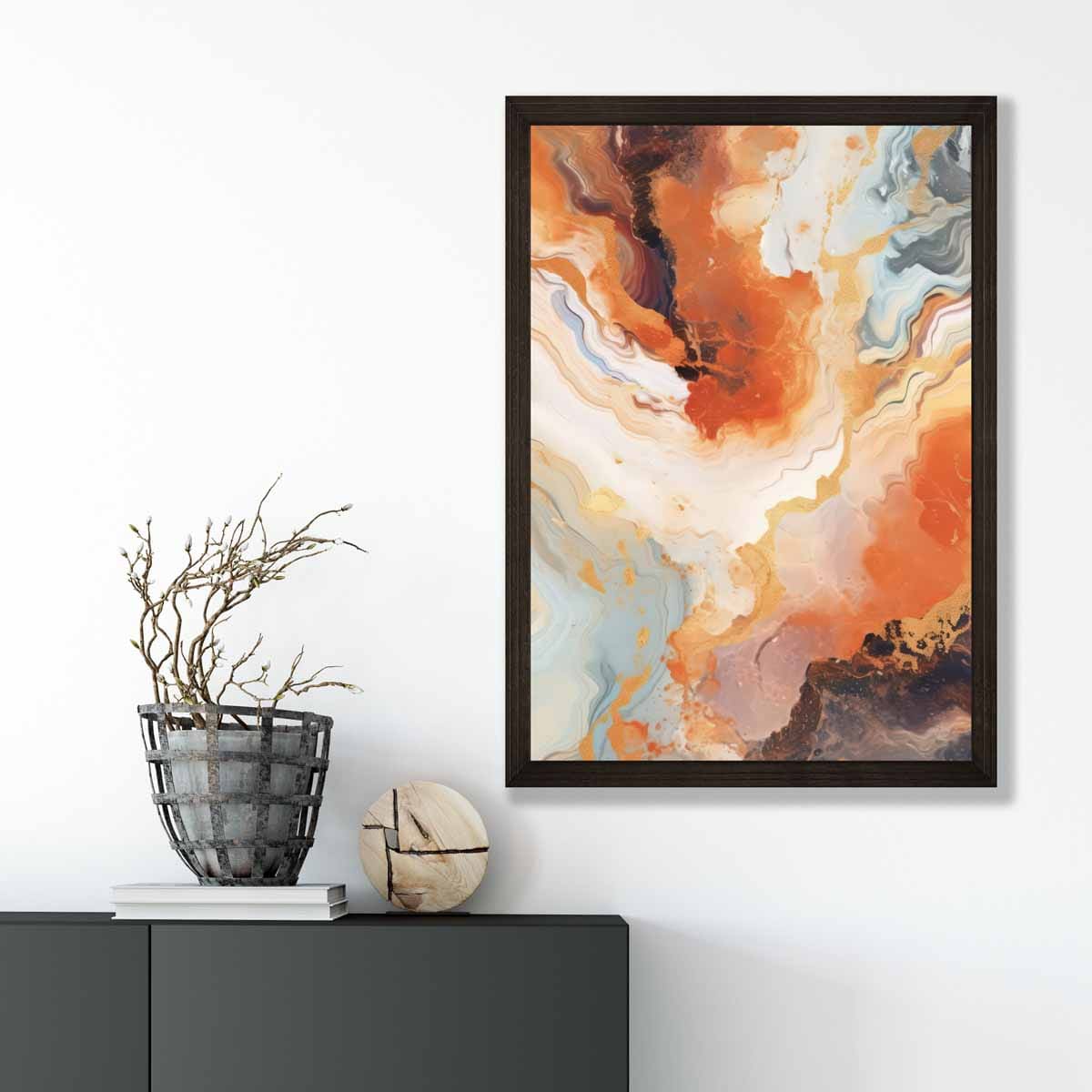 Abstract Painting Fluid Art Print Orange Grey and Gold No 1