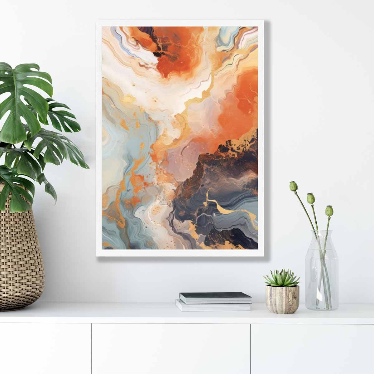 Abstract Painting Fluid Art Print Orange Grey and Gold No 2