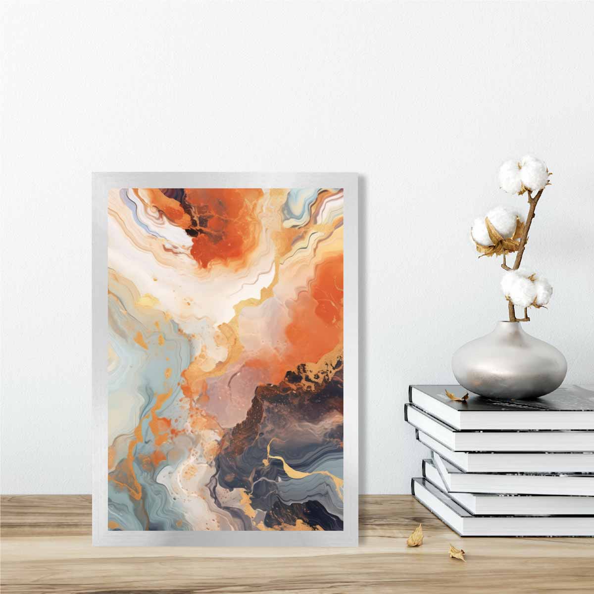 Abstract Painting Fluid Art Print Orange Grey and Gold No 3