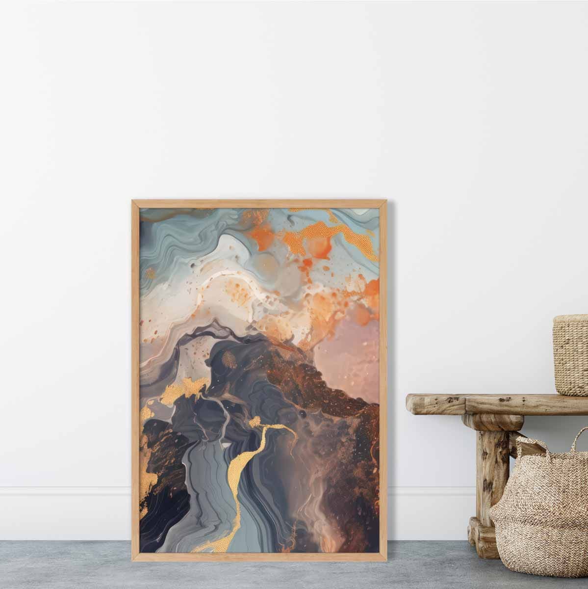 Abstract Painting Fluid Art Print Orange Grey and Gold No 4