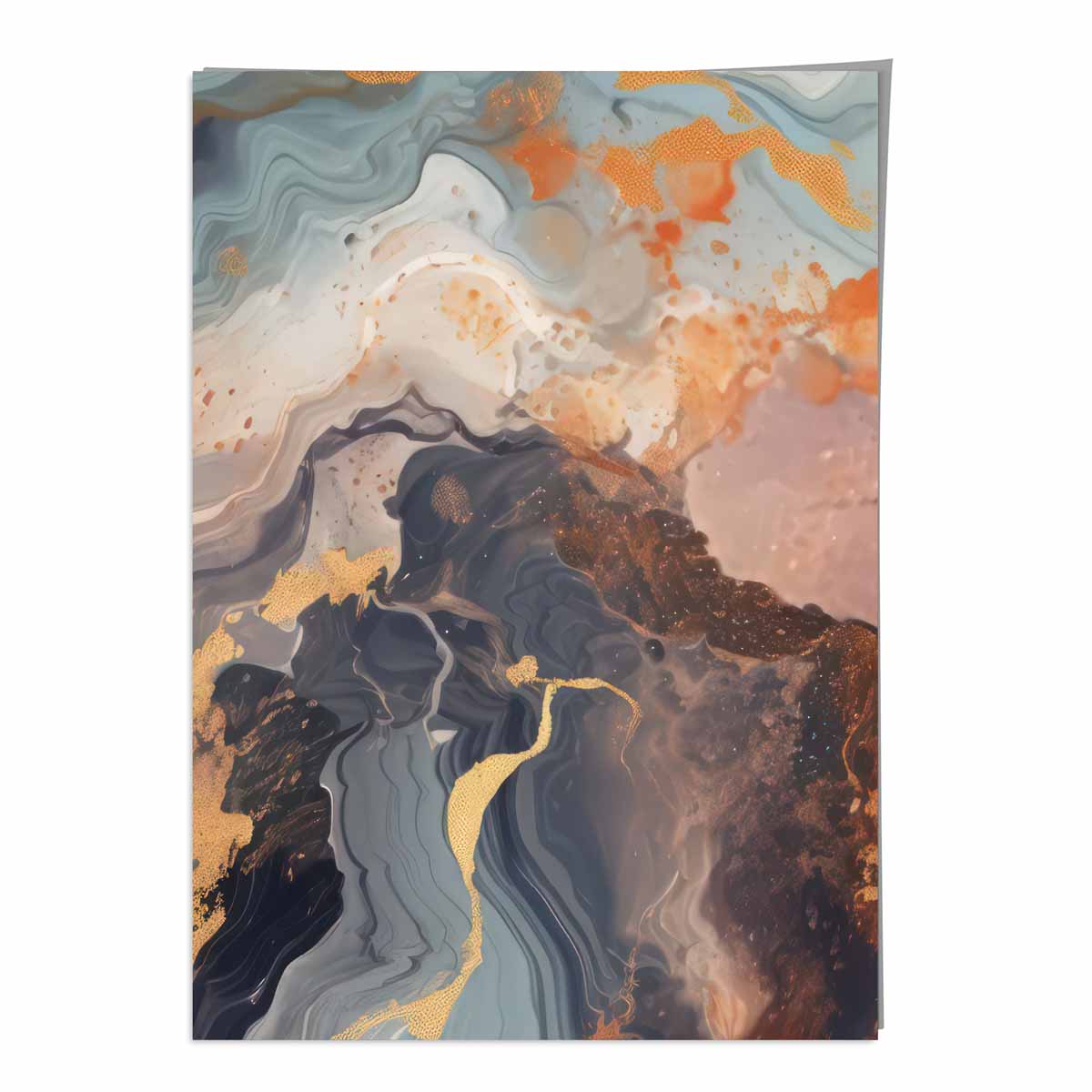 Abstract Painting Fluid Art Print Orange Grey and Gold No 4