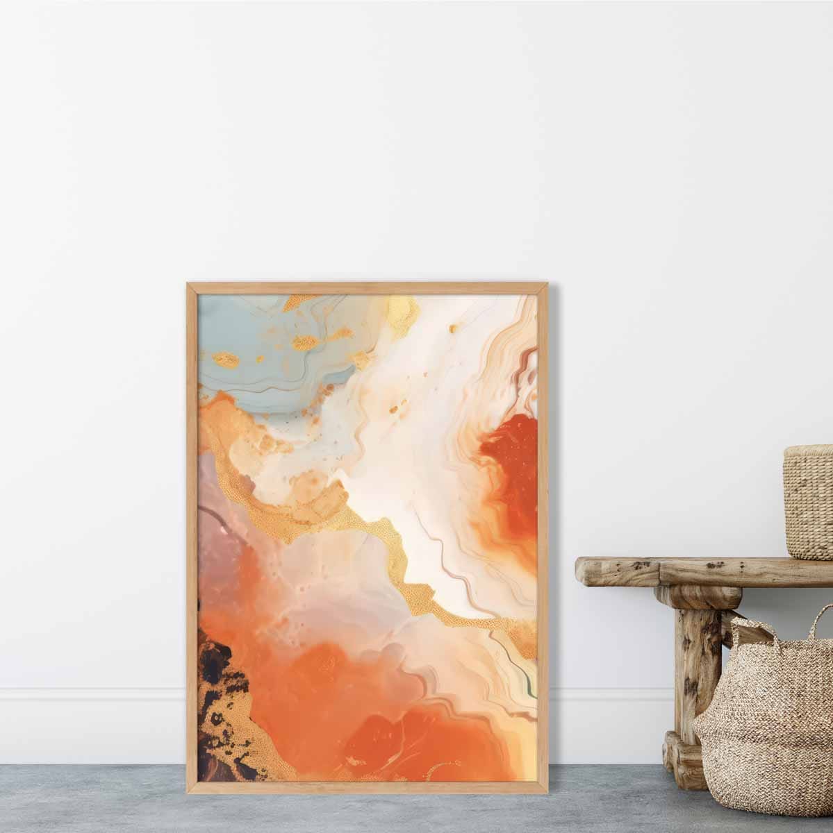 Abstract Painting Fluid Art Print Orange Grey and Gold No 5