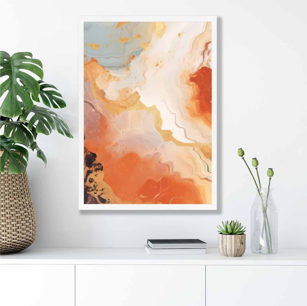 Abstract Painting Fluid Art Print Orange Grey and Gold No 5