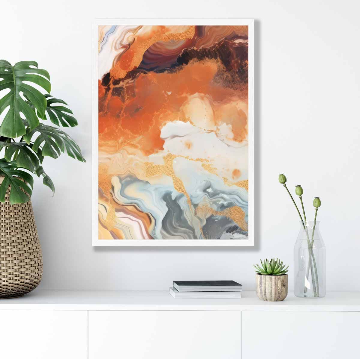 Abstract Painting Fluid Art Print Orange Grey and Gold No 6