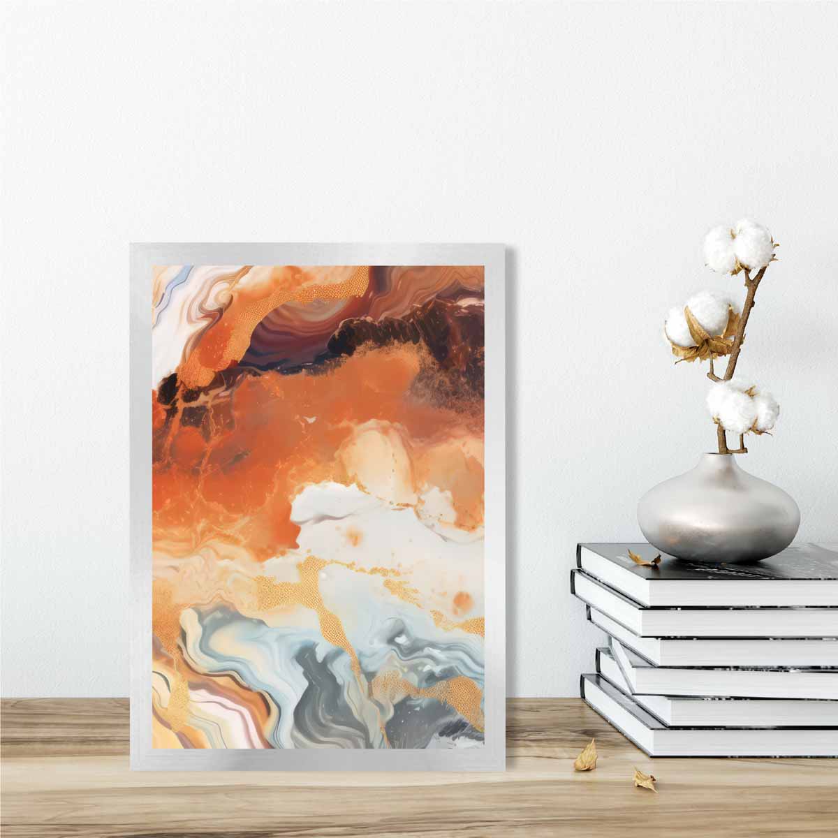 Abstract Painting Fluid Art Print Orange Grey and Gold No 6