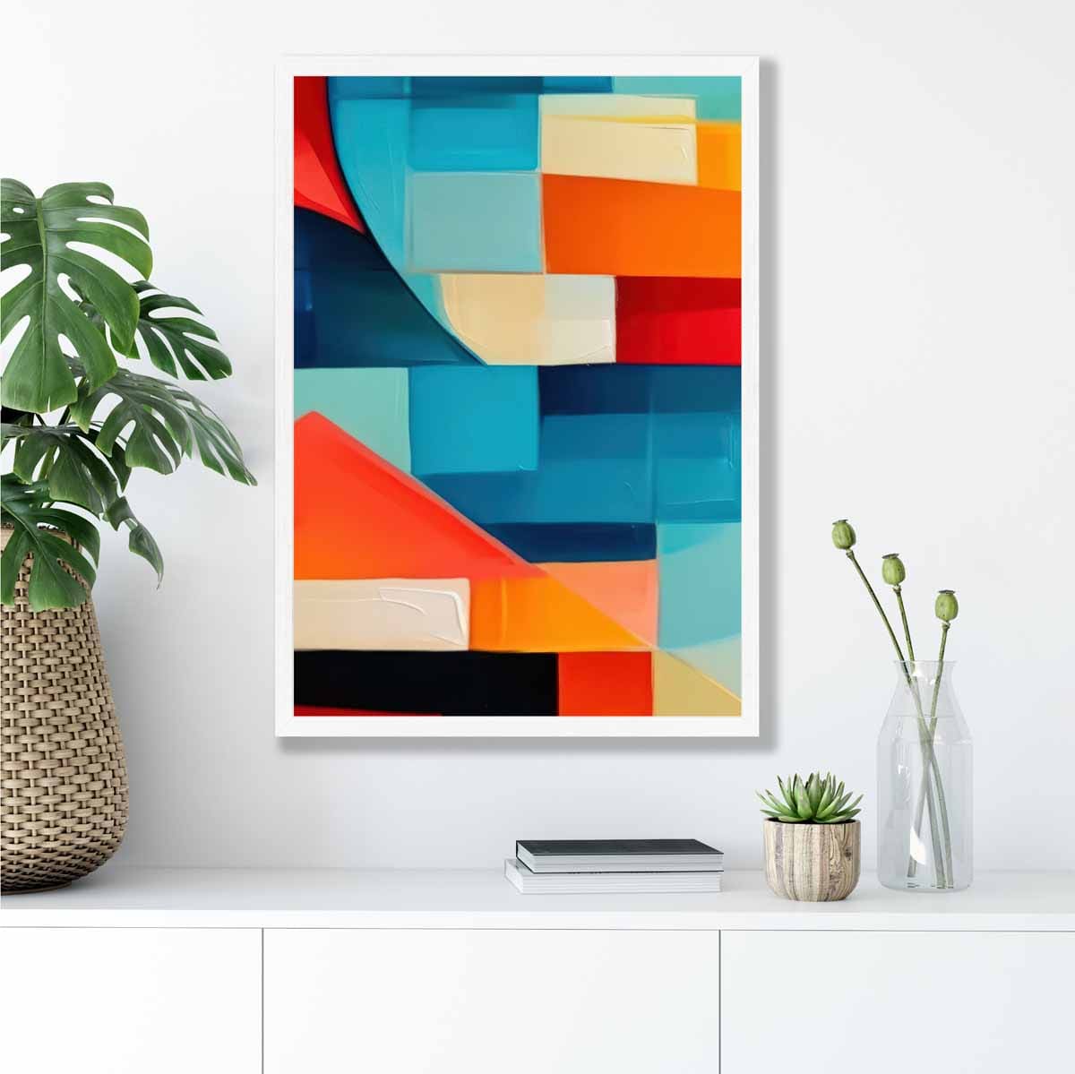 Abstract Painting Colourful Shapes Art Print Blue Red and Orange No 1