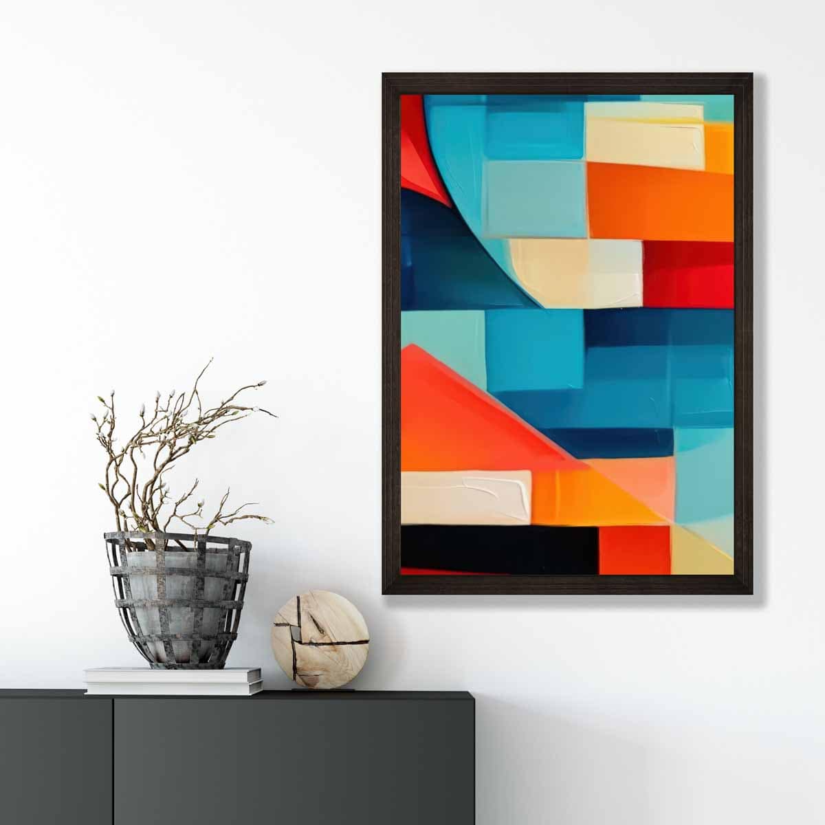 Abstract Painting Colourful Shapes Art Print Blue Red and Orange No 1