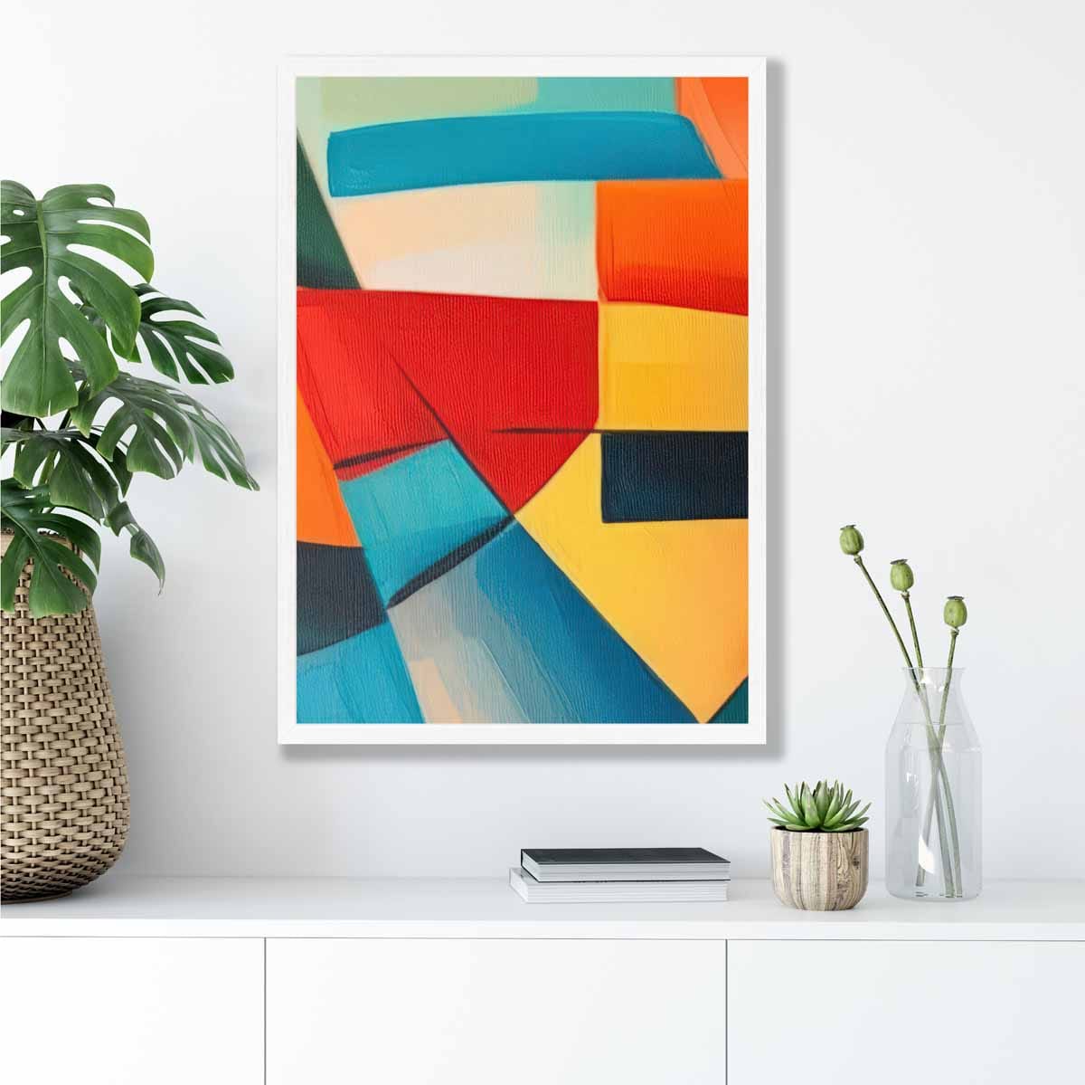 Abstract Painting Colourful Shapes Art Print Blue Red and Yellow No 4