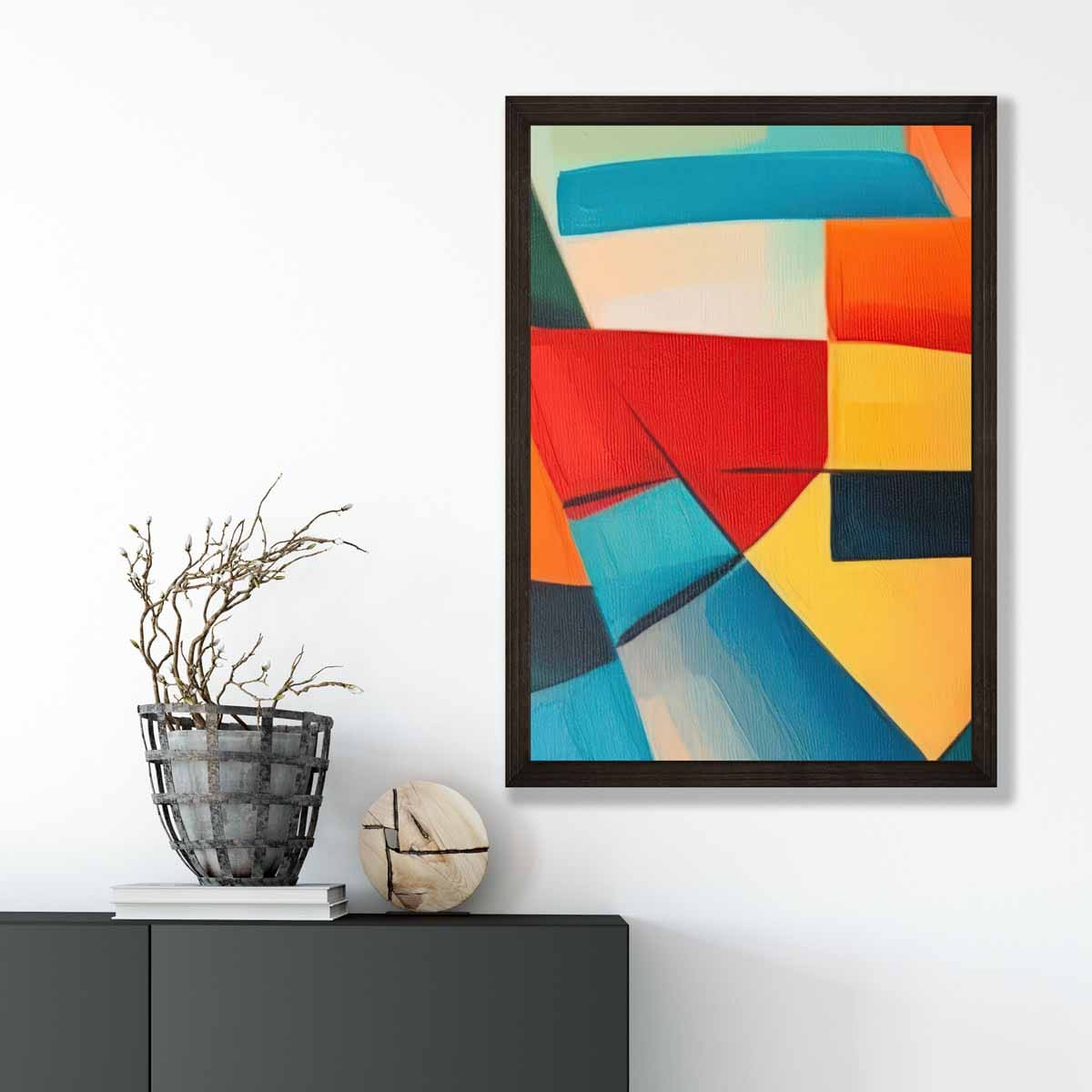 Abstract Painting Colourful Shapes Art Print Blue Red and Yellow No 4