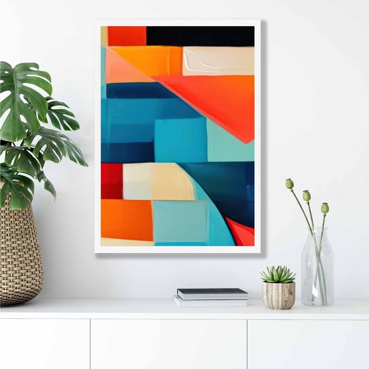 Abstract Painting Colourful Shapes Art Print Blue Red and Orange No 3