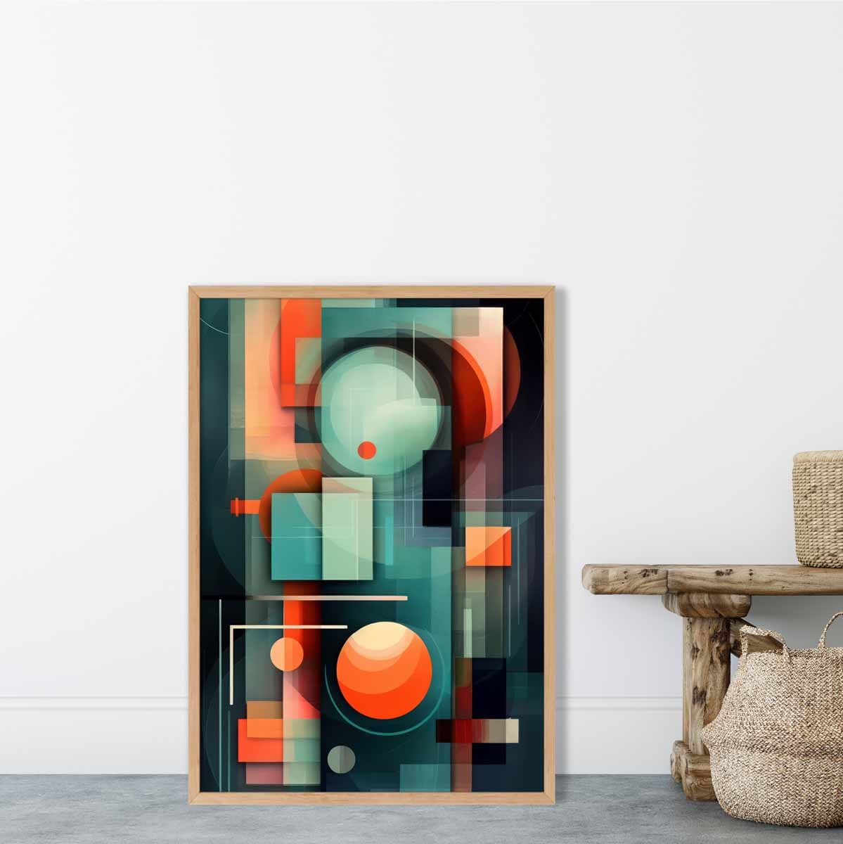 Modern Abstract Shapes Art Print Navy Blue and Orange No 1