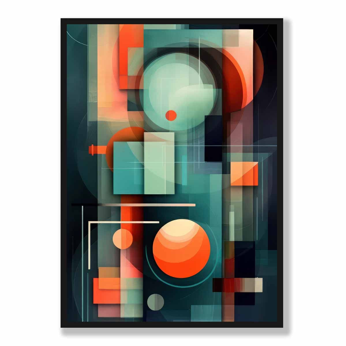 Modern Abstract Shapes Art Print Navy Blue and Orange No 1