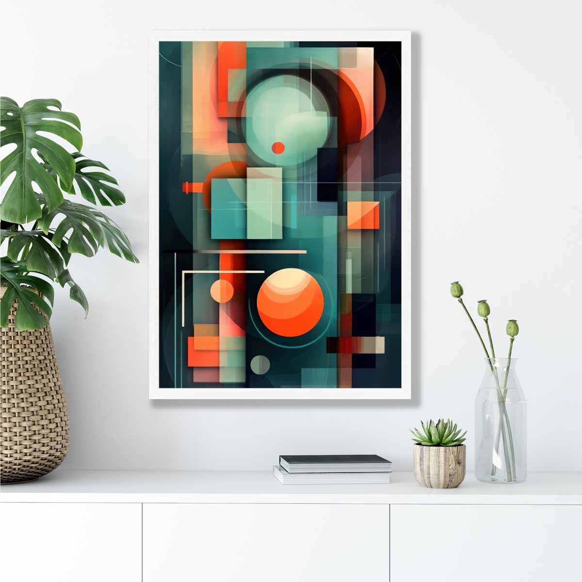 Modern Abstract Shapes Art Print Navy Blue and Orange No 1
