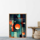 Modern Abstract Shapes Art Print Navy Blue and Orange No 2