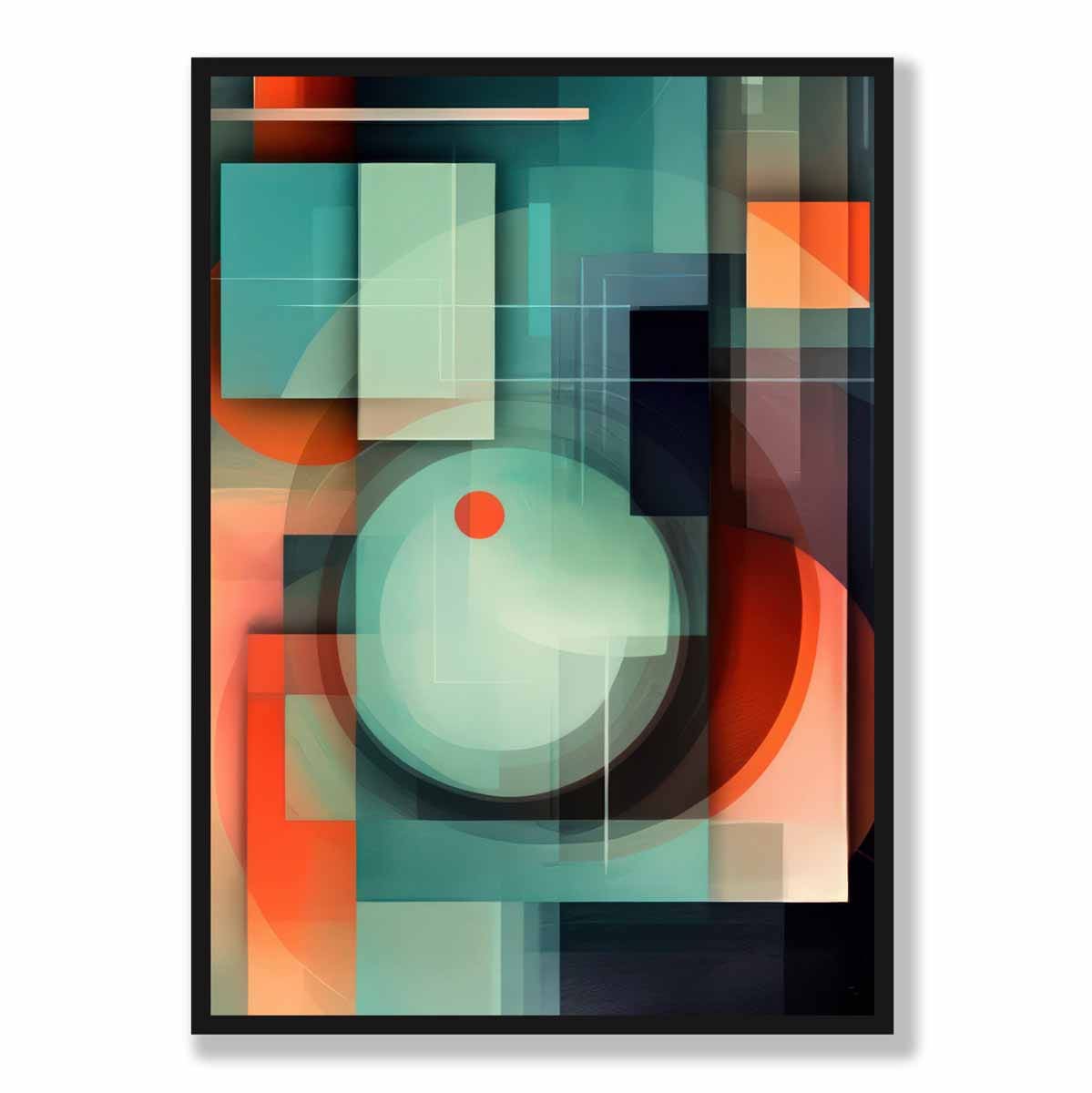 Modern Abstract Shapes Art Print Navy Blue and Orange No 3