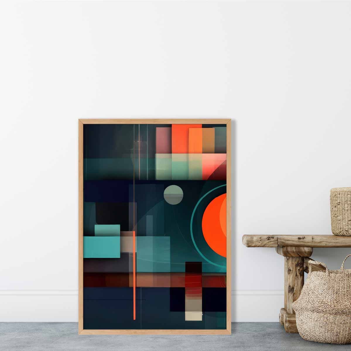 Modern Abstract Shapes Art Print Navy Blue and Orange No 4