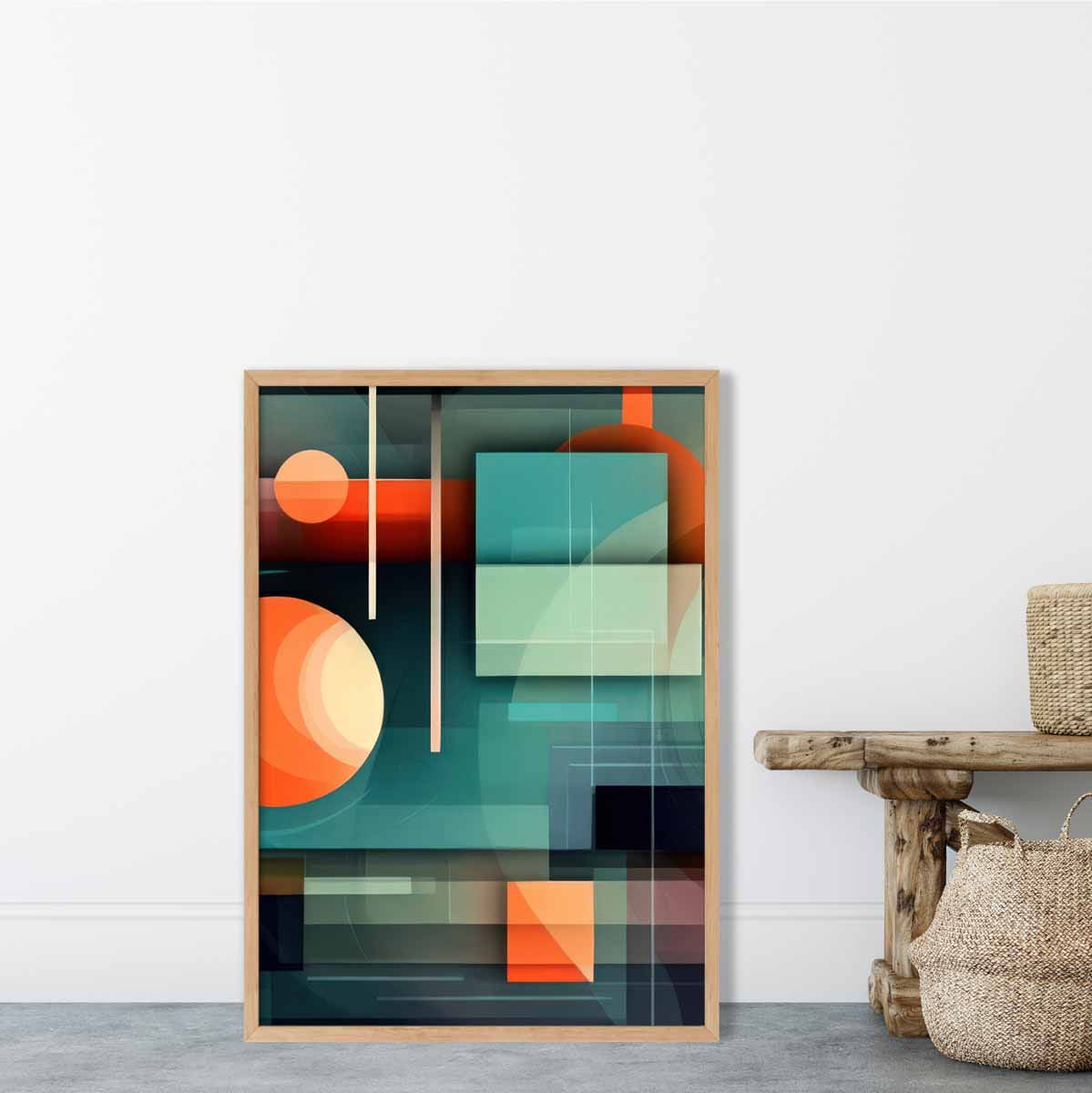 Modern Abstract Shapes Art Print Navy Blue and Orange No 5